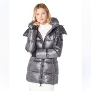 SAM. Metallic Gray Hooded Puffer Jacket